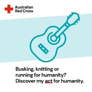 Visit https://act.redcross.org.au/fundraisers/reverendgenes Australian Red Cross logo and guitar icon. Busking, knitting or running for humanity? Discover Reverend Genes' act for humanity.